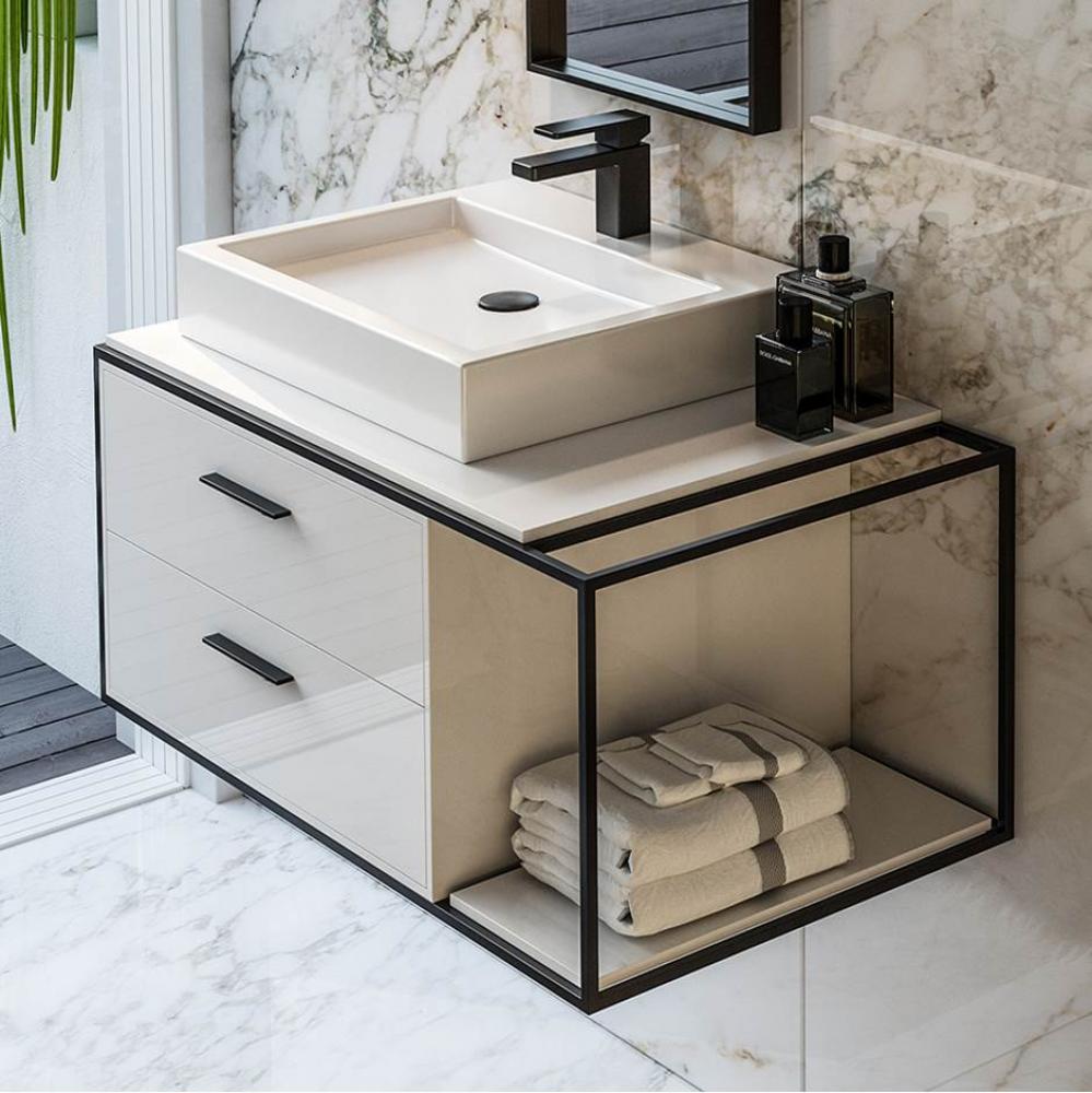 Solid surface countertop for wall-mount under-counter vanity LIN-VS-36L.