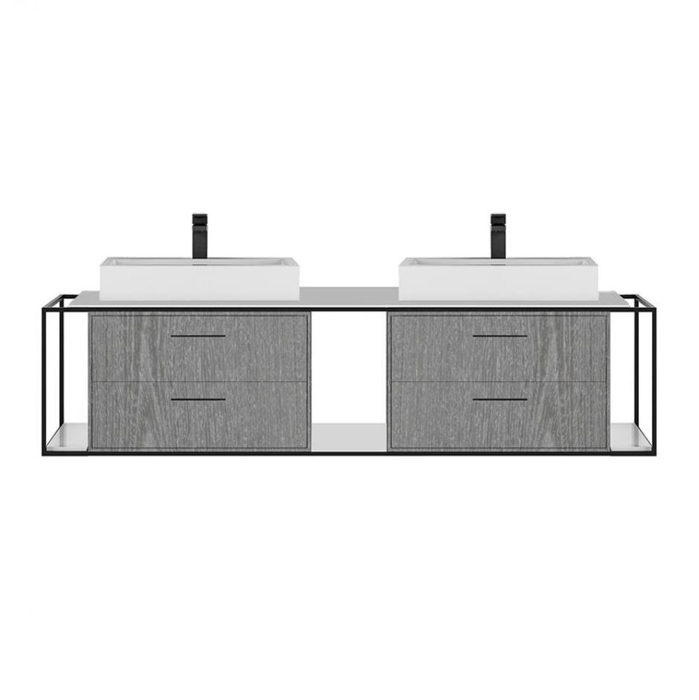 Cabinet of wall-mount under-counter vanity LIN-VS-72A with four drawers (pulls included), metal fr