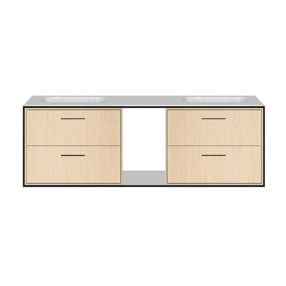 Cabinet of wall-mount under-counter vanity LIN-UN-60A with four drawers (pulls included), metal fr
