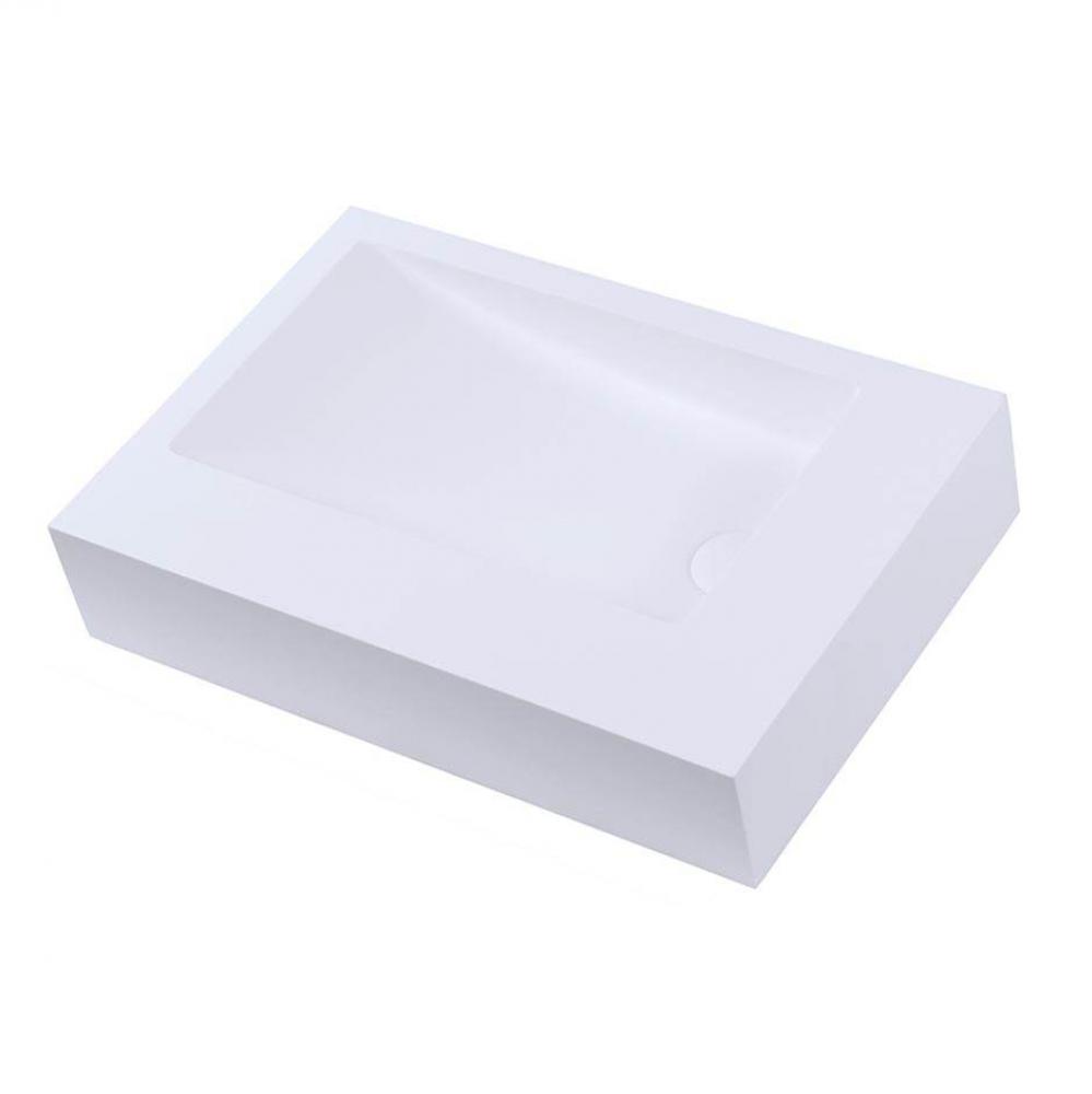 Vessel Bathroom Sink with deck on the left, made of solid surface, with an overflow and decorative