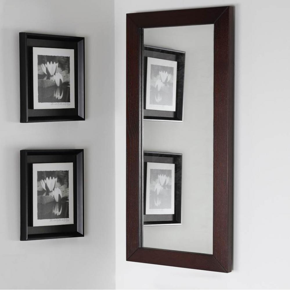 Wall-mount mirror in metal or wooden frame. W: 15'', H: 34'', D: 1''