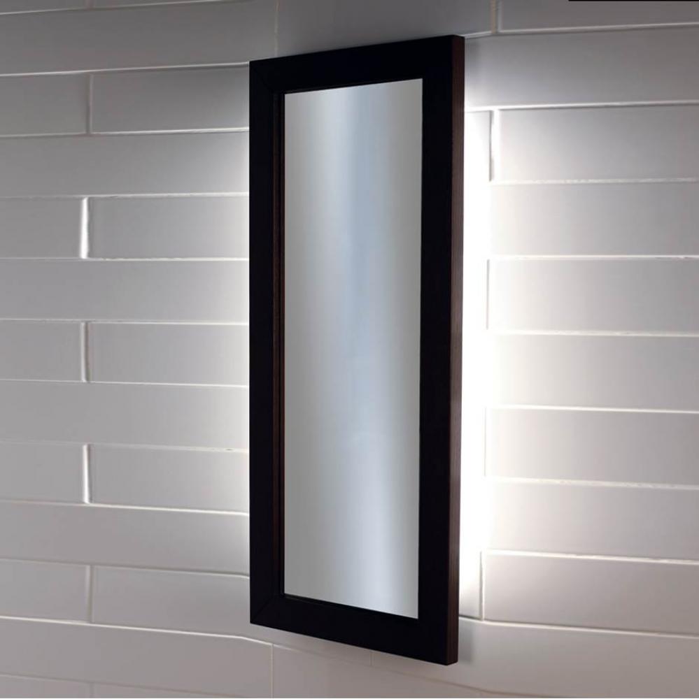Wall-mount mirror in metal or wooden frame with LED lights. W: 15'', H: 34'',