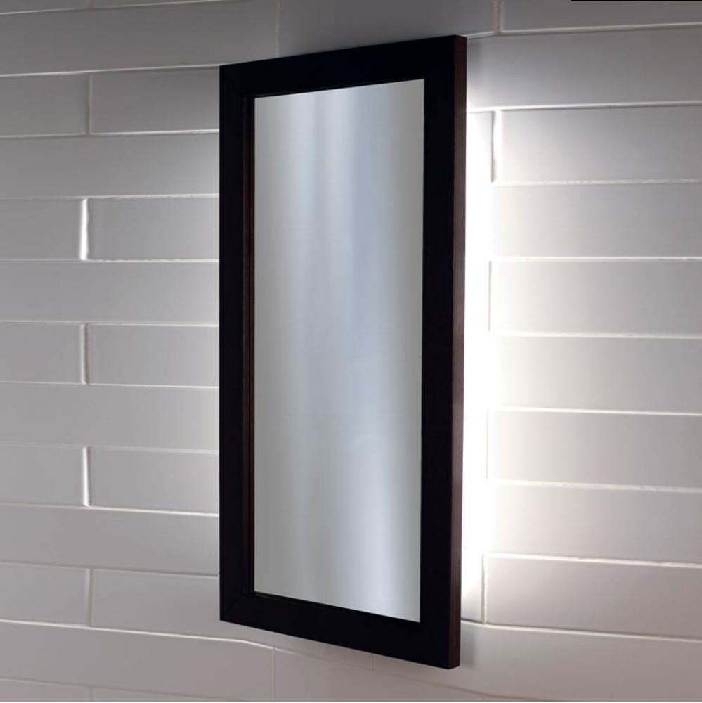 Wall-mount mirror in metal or wooden frame with LED lights. W: 19'', H: 34'',