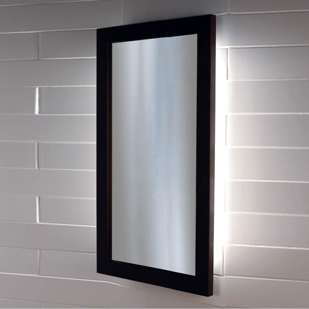 Wall-mount mirror in metal or wooden frame with LED lights. W: 23'', H: 34'',