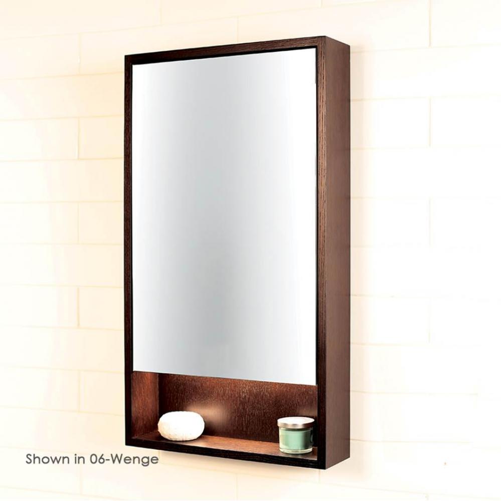 Surface-mount medicine cabinet with mirrored door, two adjustable glass shelves and LED lights in