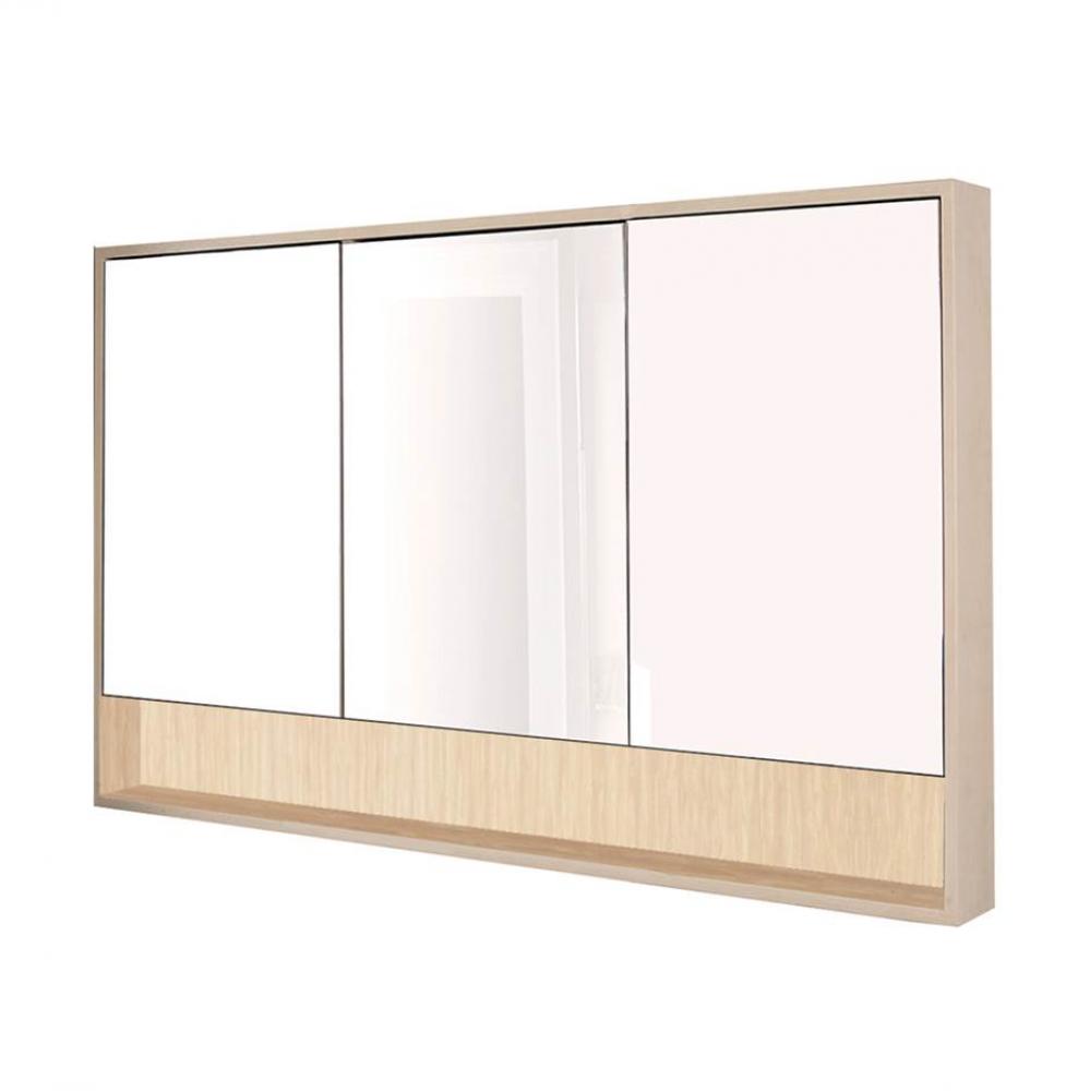 Surface-mount medicine cabinet with three mirrored doors, three adjustable glass shelves in each s