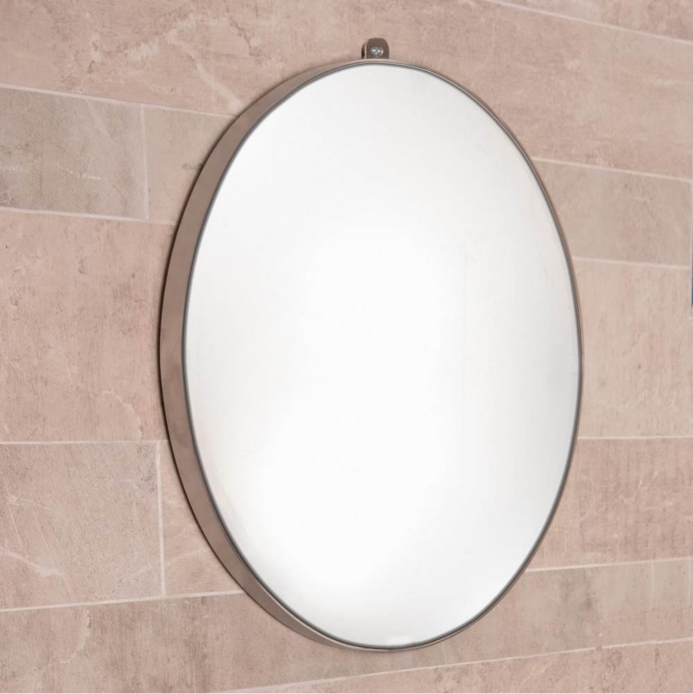 Wall-mount mirror with metal frame and eye bracket.
