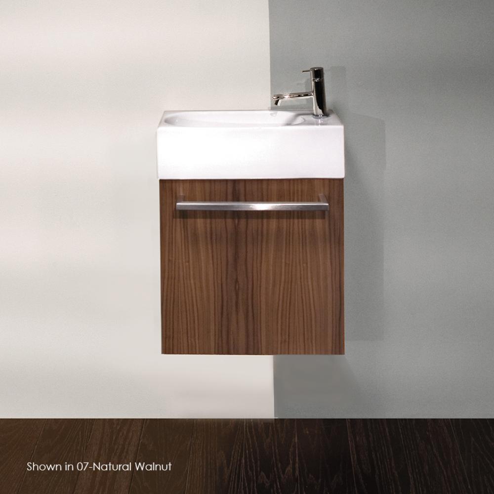 Wall-mount under-counter vanity with one adjustable shelf behind a door, brushed stainless steel p