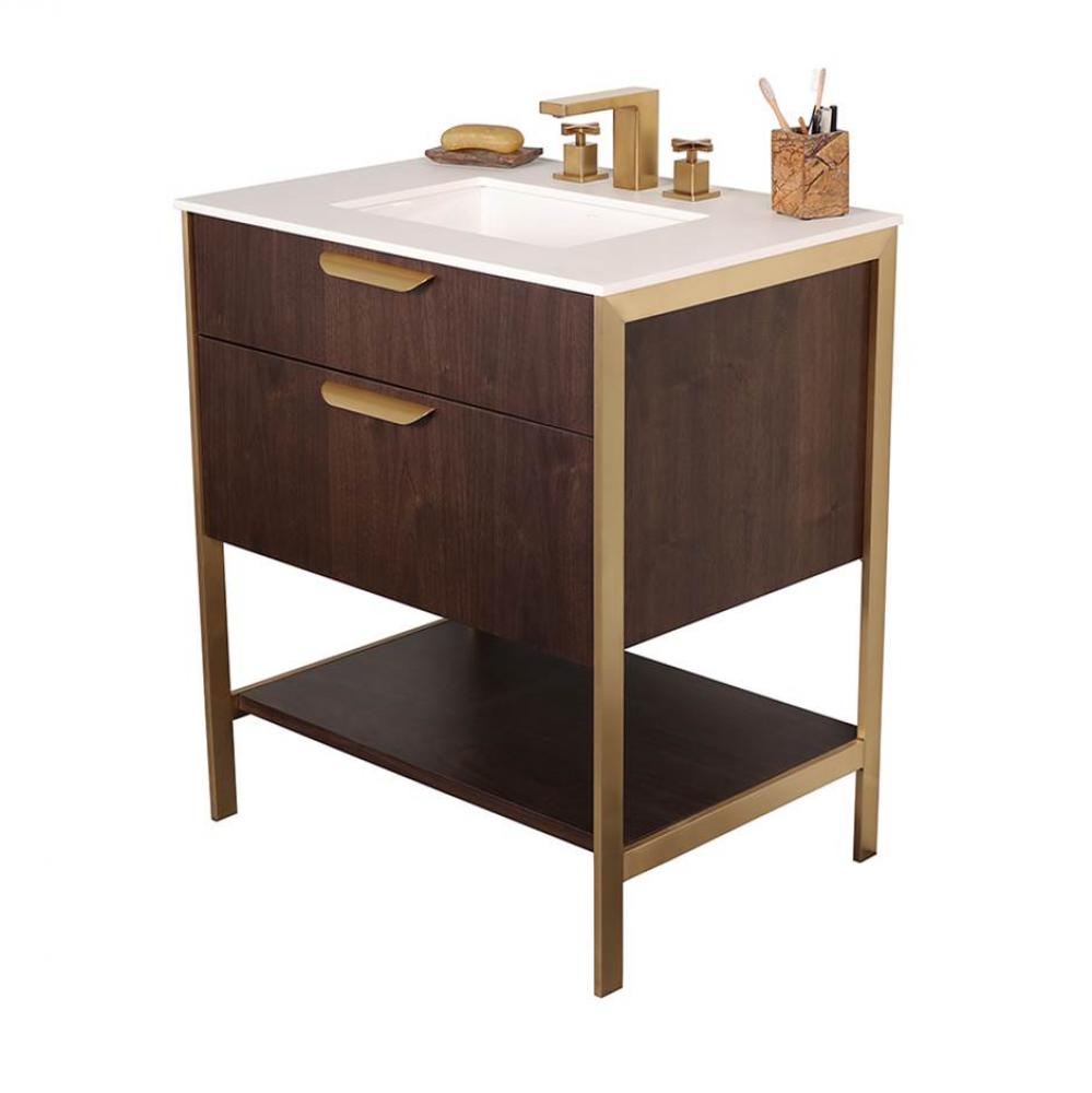 Cabinet of free standing under-counter vanity with one wide drawers, bottom wood shelf and metal f