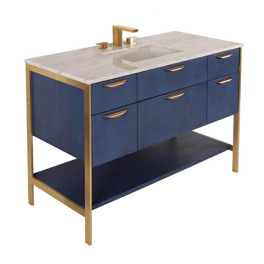 Cabinet of free standing under-counter vanity with five drawers, bottom wood shelf and metal frame