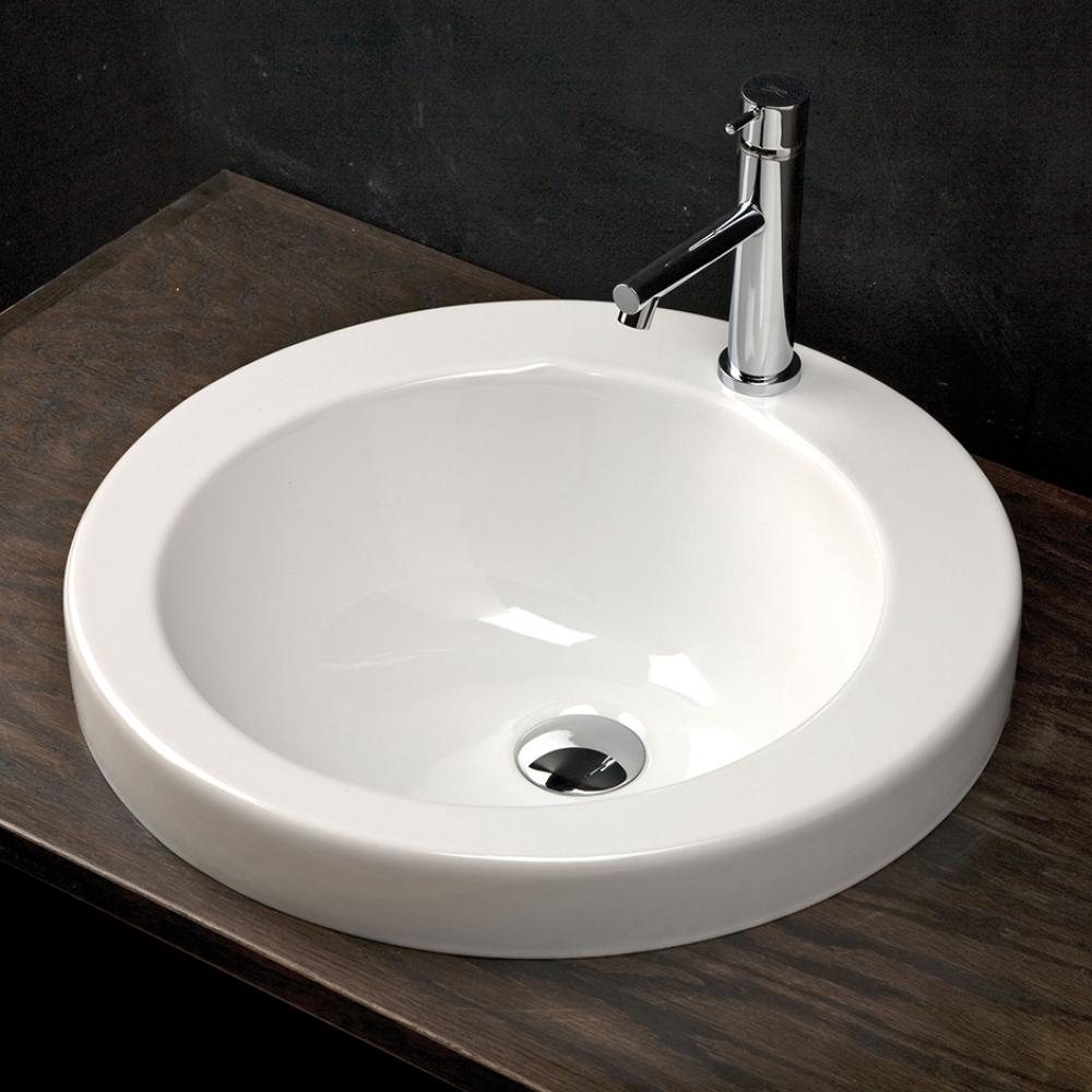 Self-rimming porcelain Bathroom Sink with one faucet hole and an overflow, 19 3/4''DIAM,