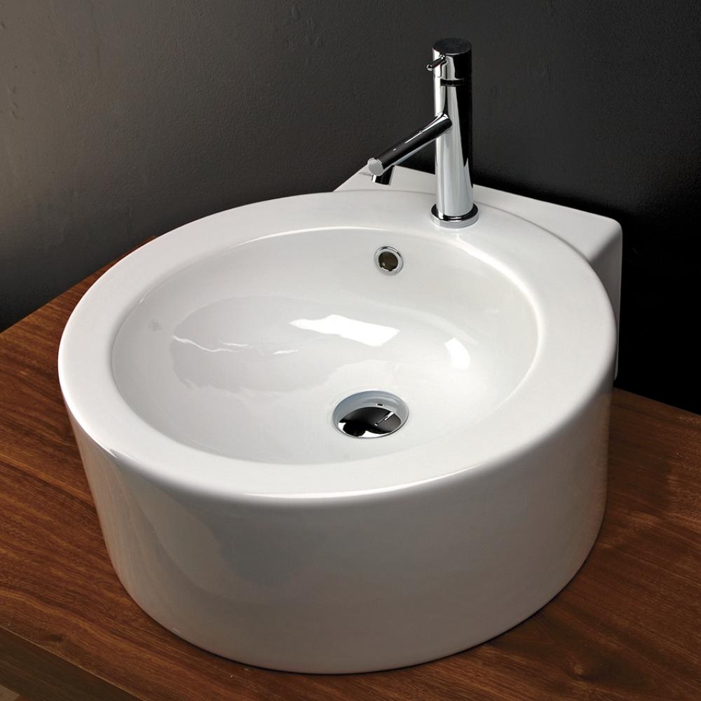 Wall-mount or above-counter porcelain Bathroom Sink with one faucet hole and an overflow, unfinish
