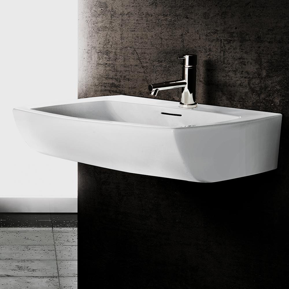 Wall-mount or above-counter porcelain Bathroom Sink with an overflow and one faucet hole. Unfinish