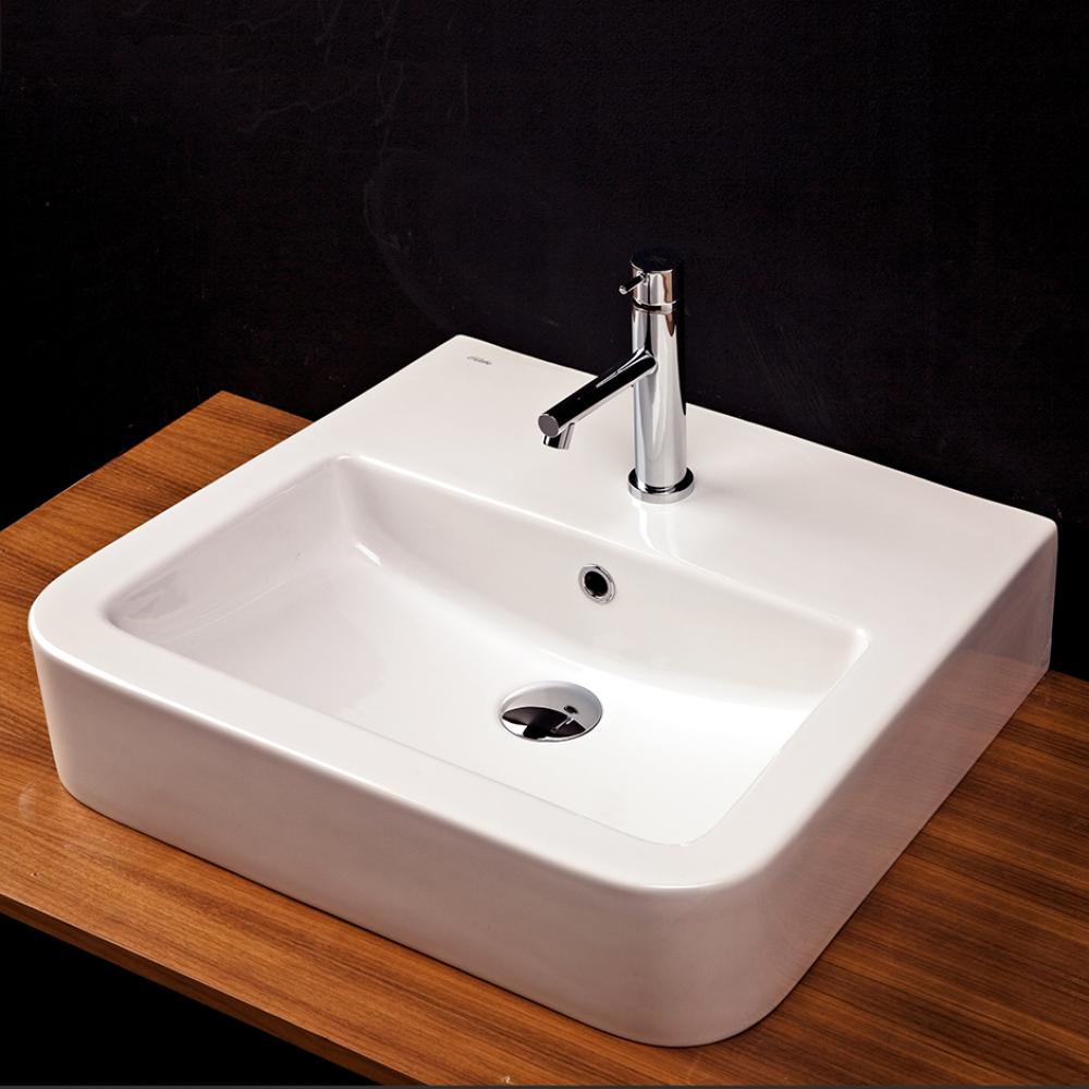 Wall-mount or above-counter porcelain Bathroom Sink with an overflow. Unfinished back. 24'&ap