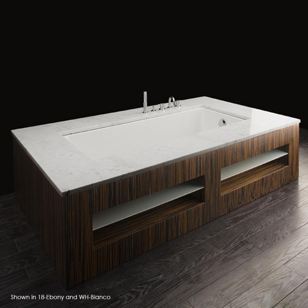Under-counter or self-rimming soaking bathtub made of lucite acrylic, with an overflow, unfinished