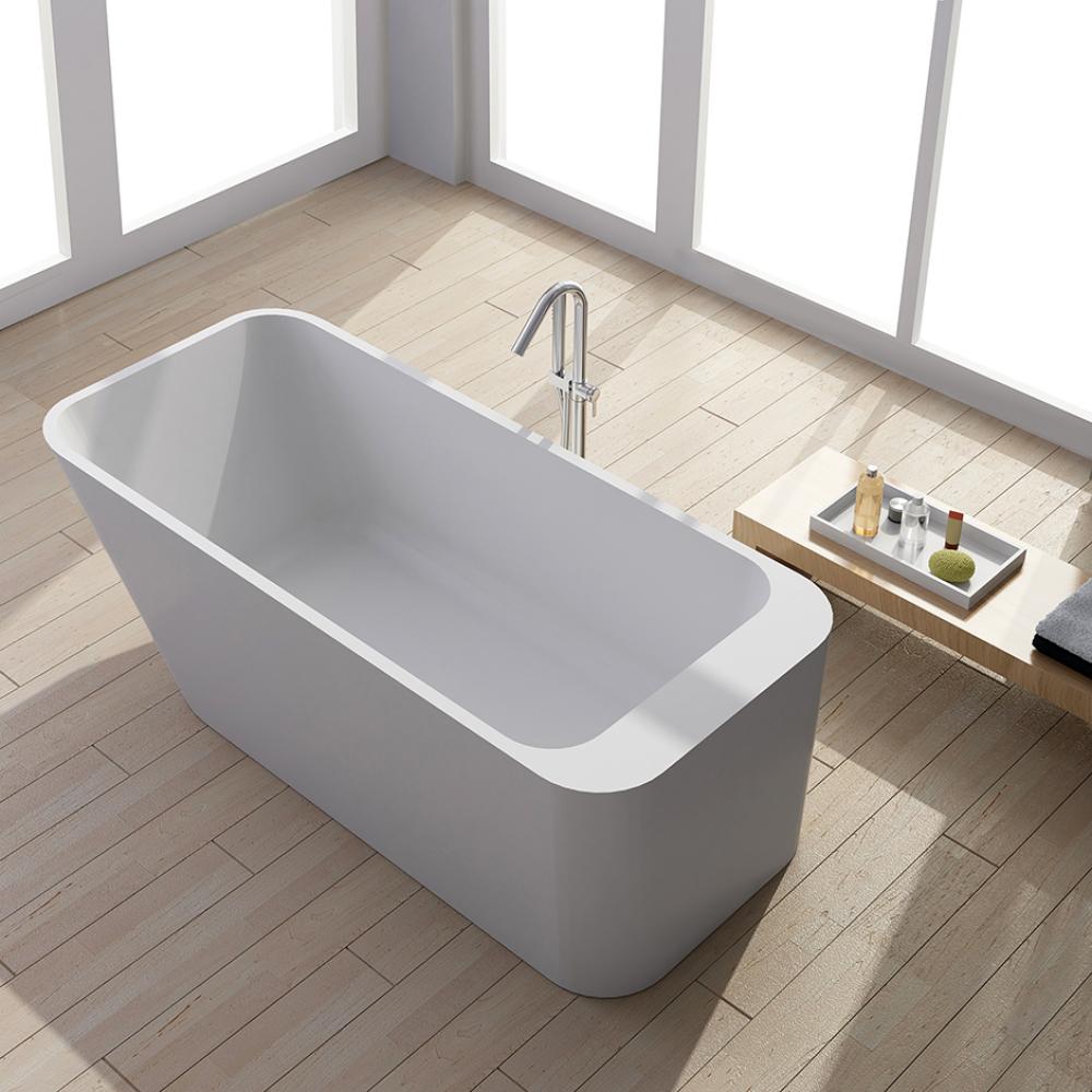 Free standing soaking bathtub made of white solid surface with overflow and solid surface pop up d