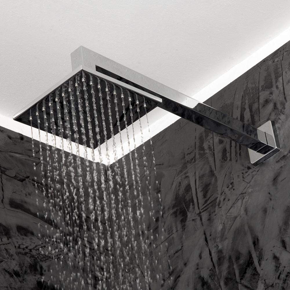 Wall-mounted shower arm with square flange, D: 15 1/4'',H: 2 7/8'' shower head