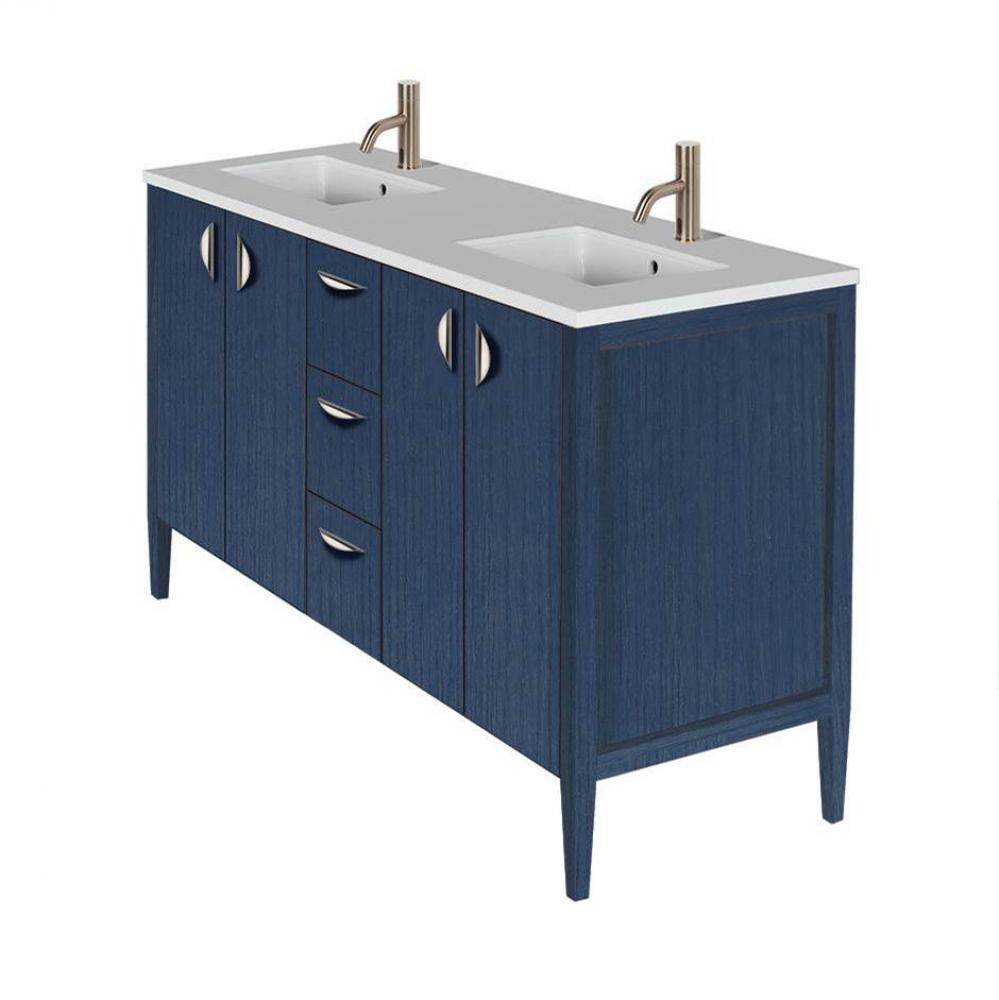 Free-standing under-counter double vanity with two sets of doors and three drawers(pulls included)