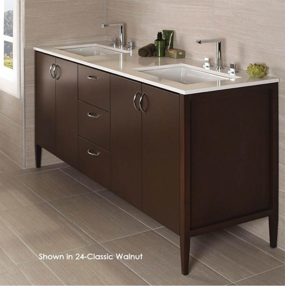 Free-standing under-counter double vanity with two sets of doors and three drawers(pulls included)