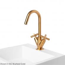 Lacava 1581.1-CR - Deck-mount single-hole faucet with a goose-neck swiveling spout, two cross handles, and a pop-up d