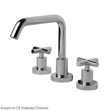 Lacava 1582S.1-CR - Deck-mount three-hole faucet with a squared-gooseneck swiveling spout, two cross handles, and a po