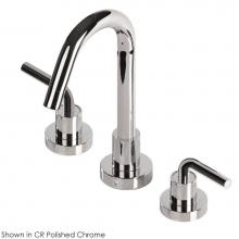 Lacava 1583.3-CR - Deck-mount three-hole faucet with a gooseneck swiveling spout, two curved lever handles, and a pop
