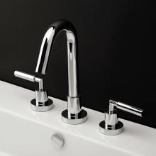 Lacava 1583.1-CR - Deck-mount three-hole faucet with a goose-neck swiveling spout, two lever handles, and a pop-up dr