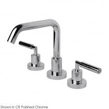 Lacava 1583S.1-CR - Deck-mount three-hole faucet with a squared-gooseneck swiveling spout, two lever handles, and a po