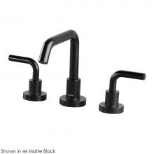 Lacava 1583S.3-CR - Deck-mount three-hole faucet with a squared-gooseneck swiveling spout, two curved lever handles, a