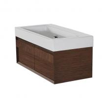 Lacava LUC-W-36-33 - Wall-mount undercounter vanity with large wood pulls on two drawers. Washbasin #5103 sold separate