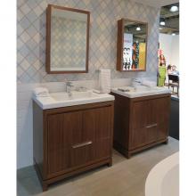 Lacava AQS-F-40-07 - Free-standing under-counter vanity with finger pulls across top doors and polished chrome pull acr