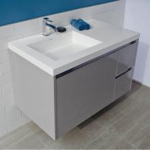 Lacava KUB-W-36L-33 - Wall-mount under counter vanity with three drawers, Bathroom Sink  is on the left.