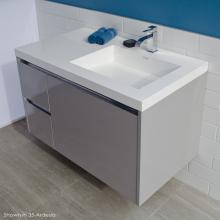 Lacava KUB-W-36R-24 - Wall-mount under counter vanity with three drawers, Bathroom Sink  is on the right.