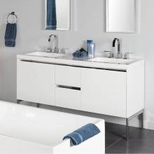 Lacava KUB-W-60-06 - Wall-mount under-counter double vanity with a notch-back large drawer on left and right, and two s