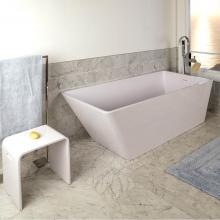 Lacava TUB05-001M - Free-standing soaking bathtub made of white solid surface with an overflow and polished chrome dra