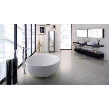 Lacava TUB06-M - Free-standing soaking bathtub made of white solid surface with a decorative solid surface drain