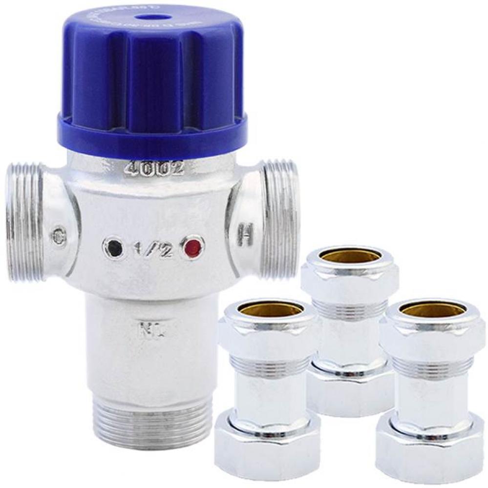 T-46NL Radiant Thermostatic Mixing Valve with Compression Connections, Inlets include Integral Che