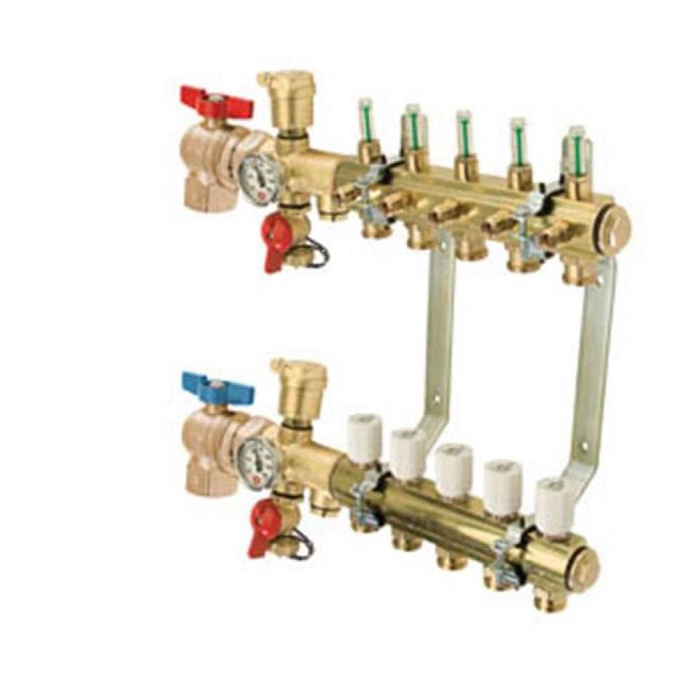 M-8200AP Precision Manifold with Angle Isolation Valves 1'' Brass Bar 5 Port, includes A