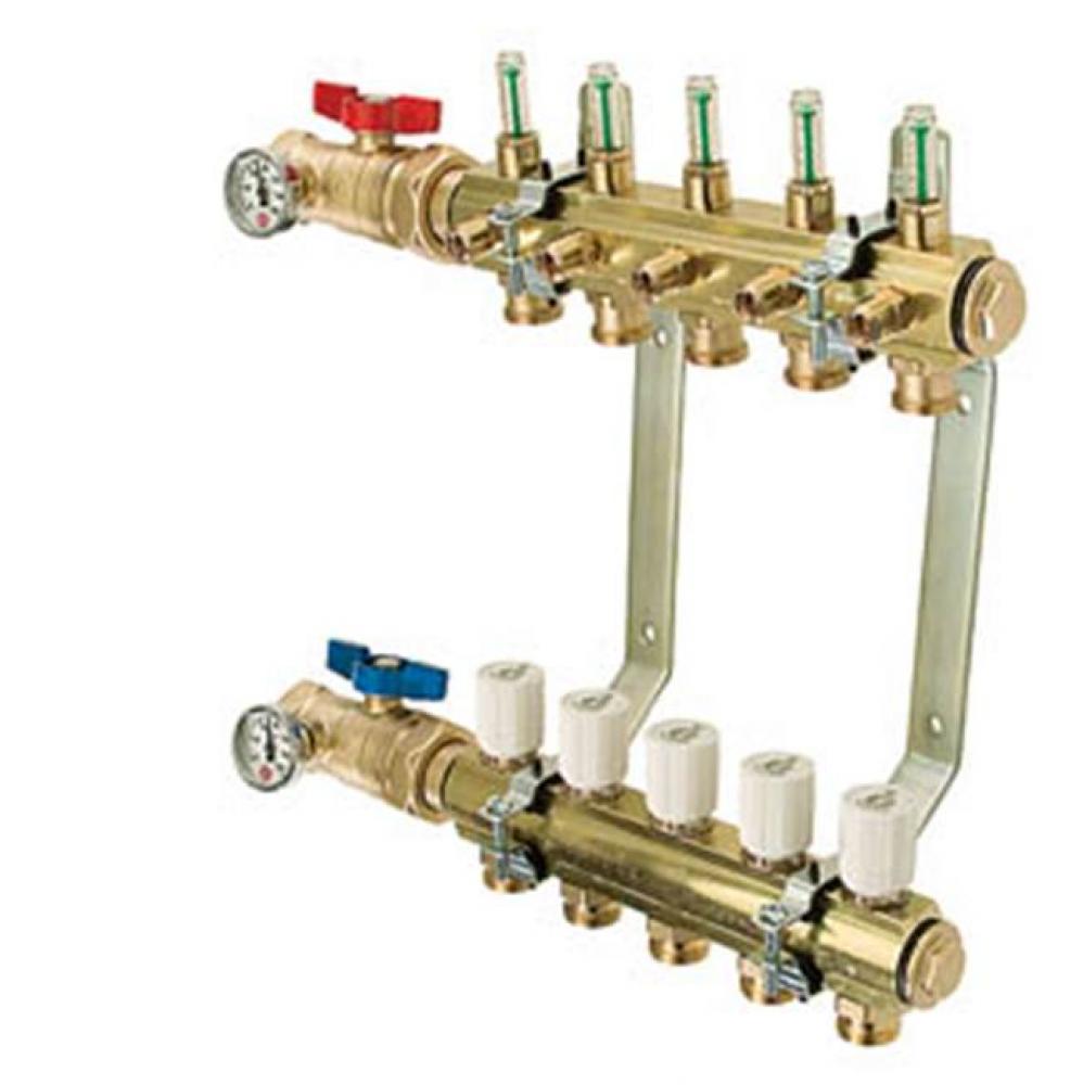 M-8200T Precision Manifold with Isolations Valves & Thermometer 1'' Brass Bar 5 Port