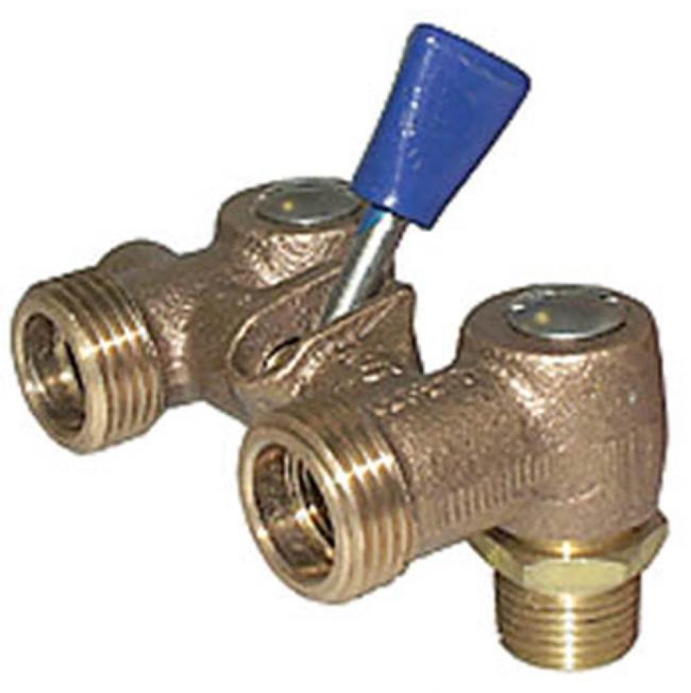 1/2'' T-11 No Lead Brass Washing Machine Valve, Dual Outlet