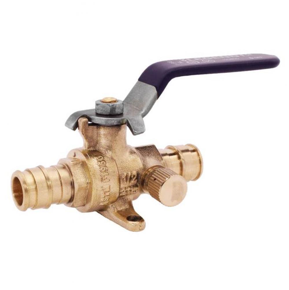 T-1960DENL No Lead, DZR Forged Brass Cold Expansion PEX (F 1960) Ball Valve Drop Ear with Drain