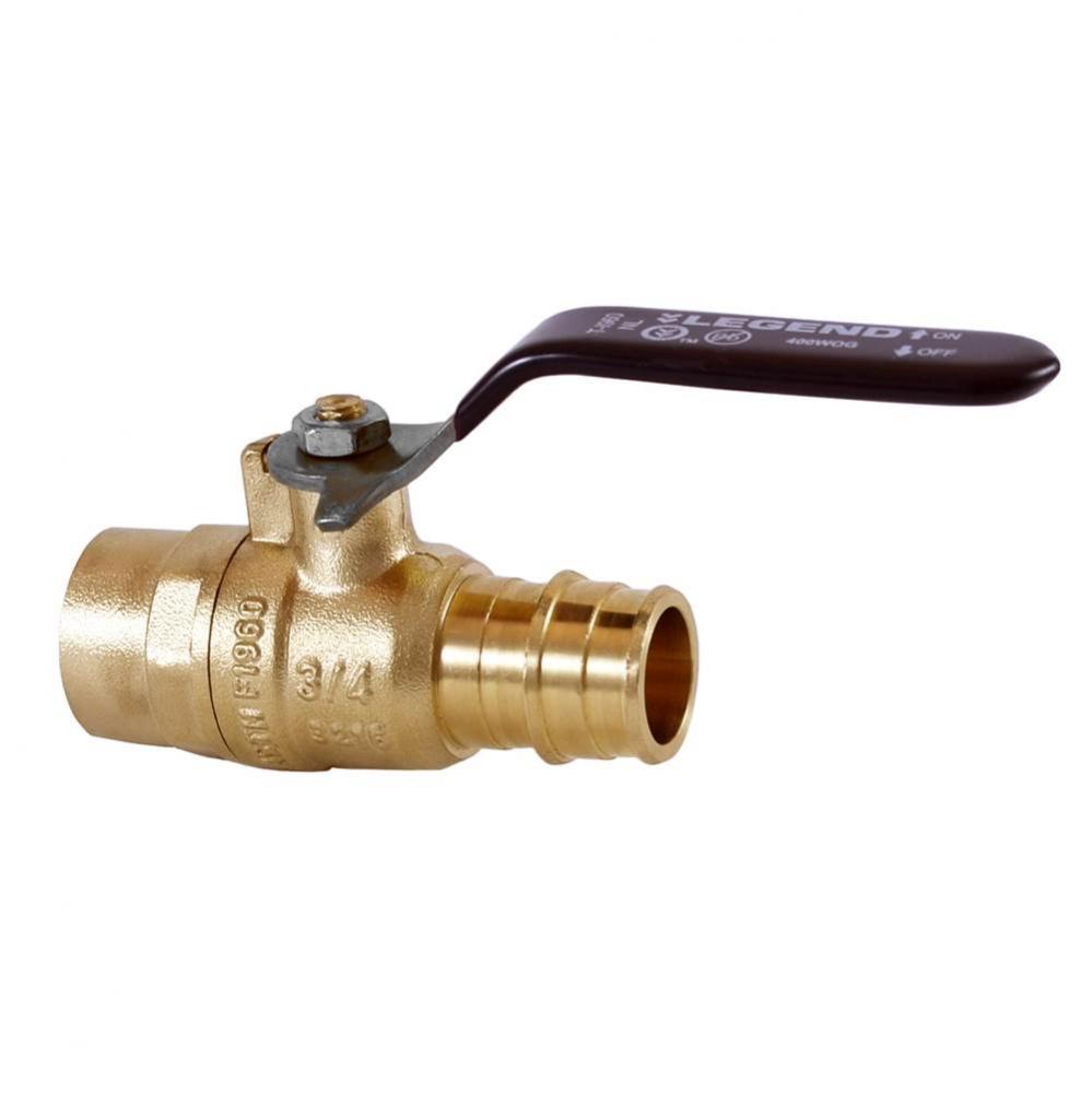 3/4'' T-1960SNL No Lead, DZR Forged Brass Cold Expansion PEX (F 1960) Ball Valve, Solder