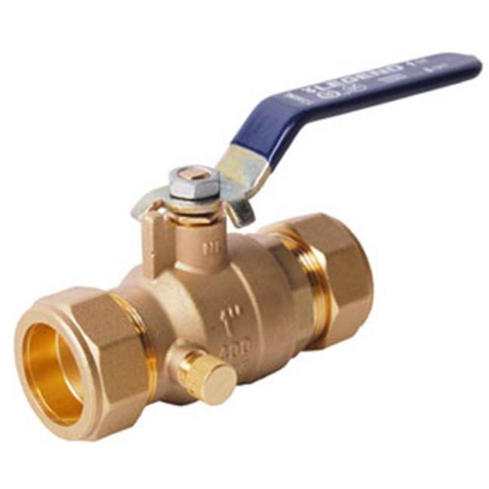 1'' T-2002NL No Lead, DZR Forged Brass Ball Valve, Compression Ends and Drainable