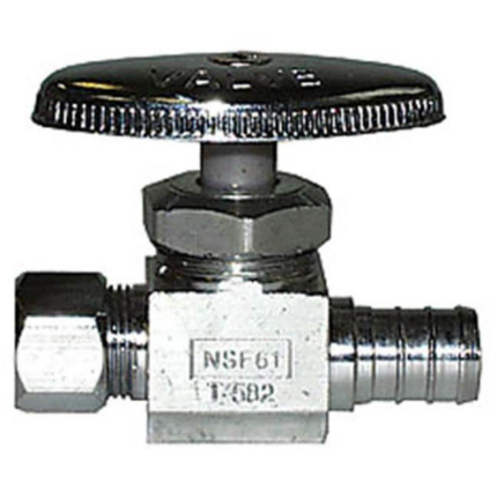 1/2 PEX x 3/8'' OD T-582NL No Lead Chrome Brass Straight Multi-Turn Stop Valve