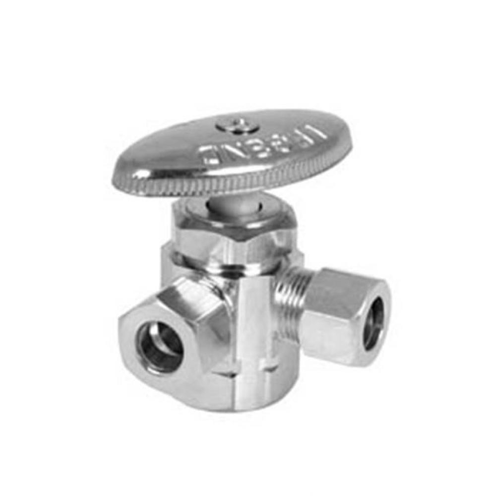 1/2 F x 3/8OD x 1/2OD T-587NL No Lead Chrome Brass Multi-Turn Dual Outlet Valve (R1700)