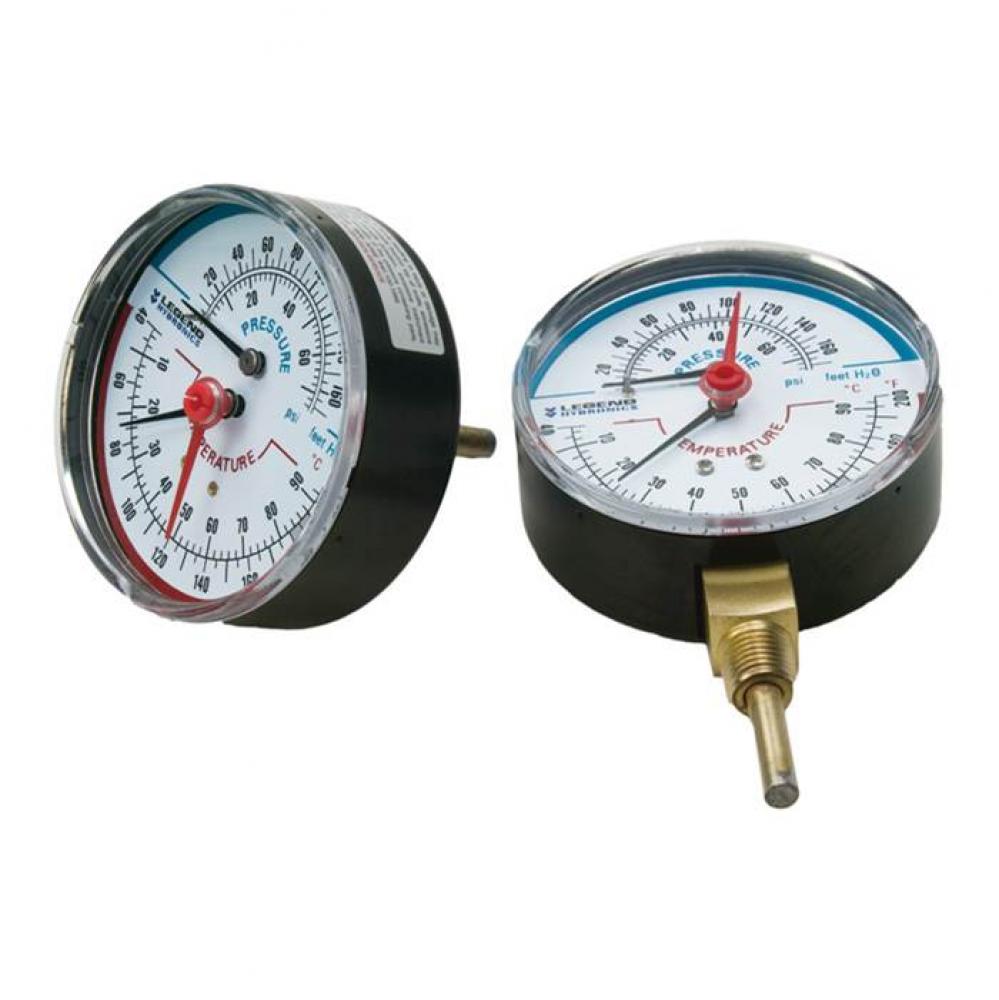 Rear Mount Extend Probe Temperature and Pressure Gauge 1/2'' MPNT, 3'' Probe