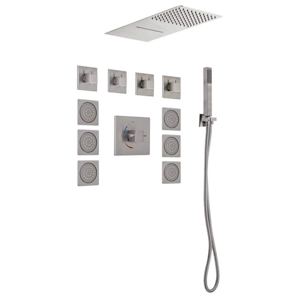 4PC - Shower Set Includes: Shower Head Square 19-3/4'' x 8'' Thermostatic/Pres