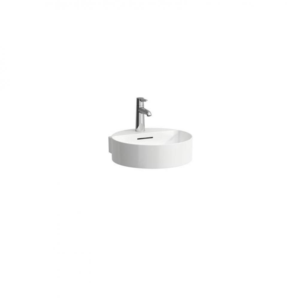 Washbasin round, 400 x 425 x 115, with tap bank, with one tap hole, with overflow slot, SaphirKera