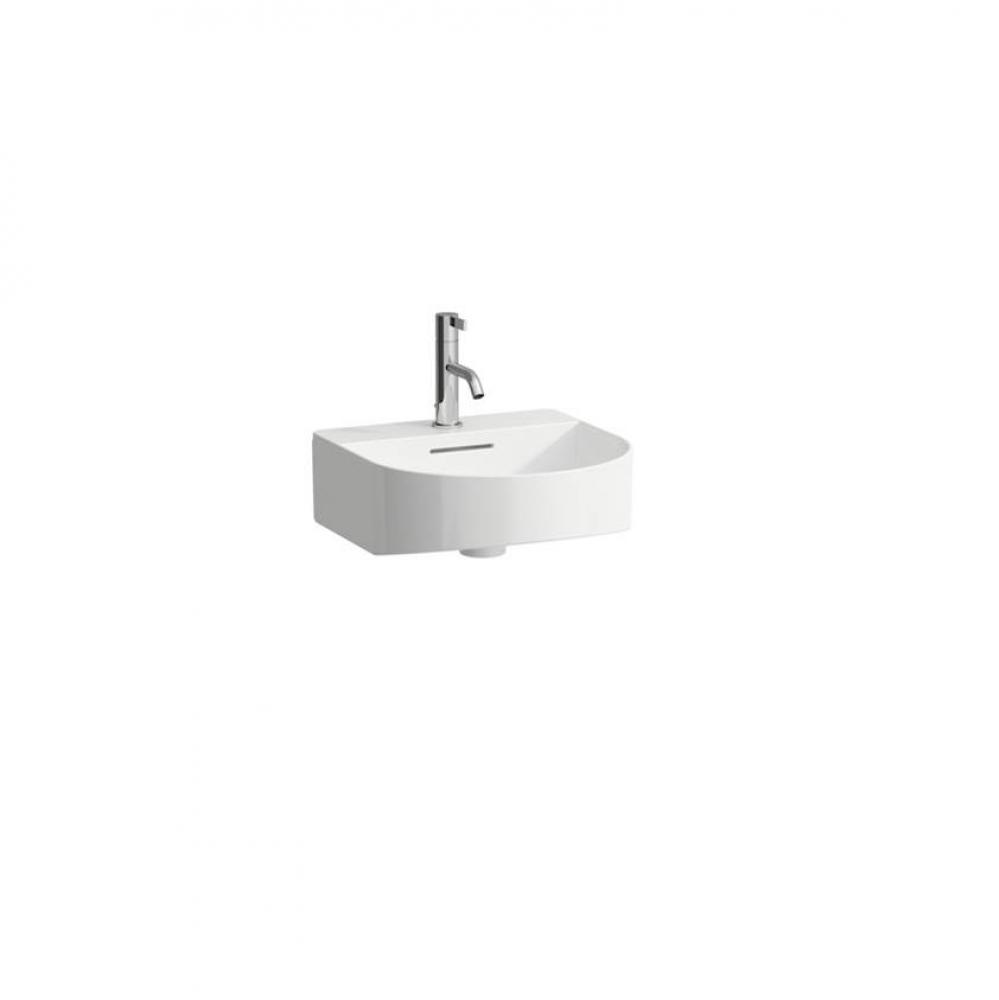 Small washbasin, 410 x 420 x 140, with tap bank, with one tap hole, with overflow slot, SaphirKera