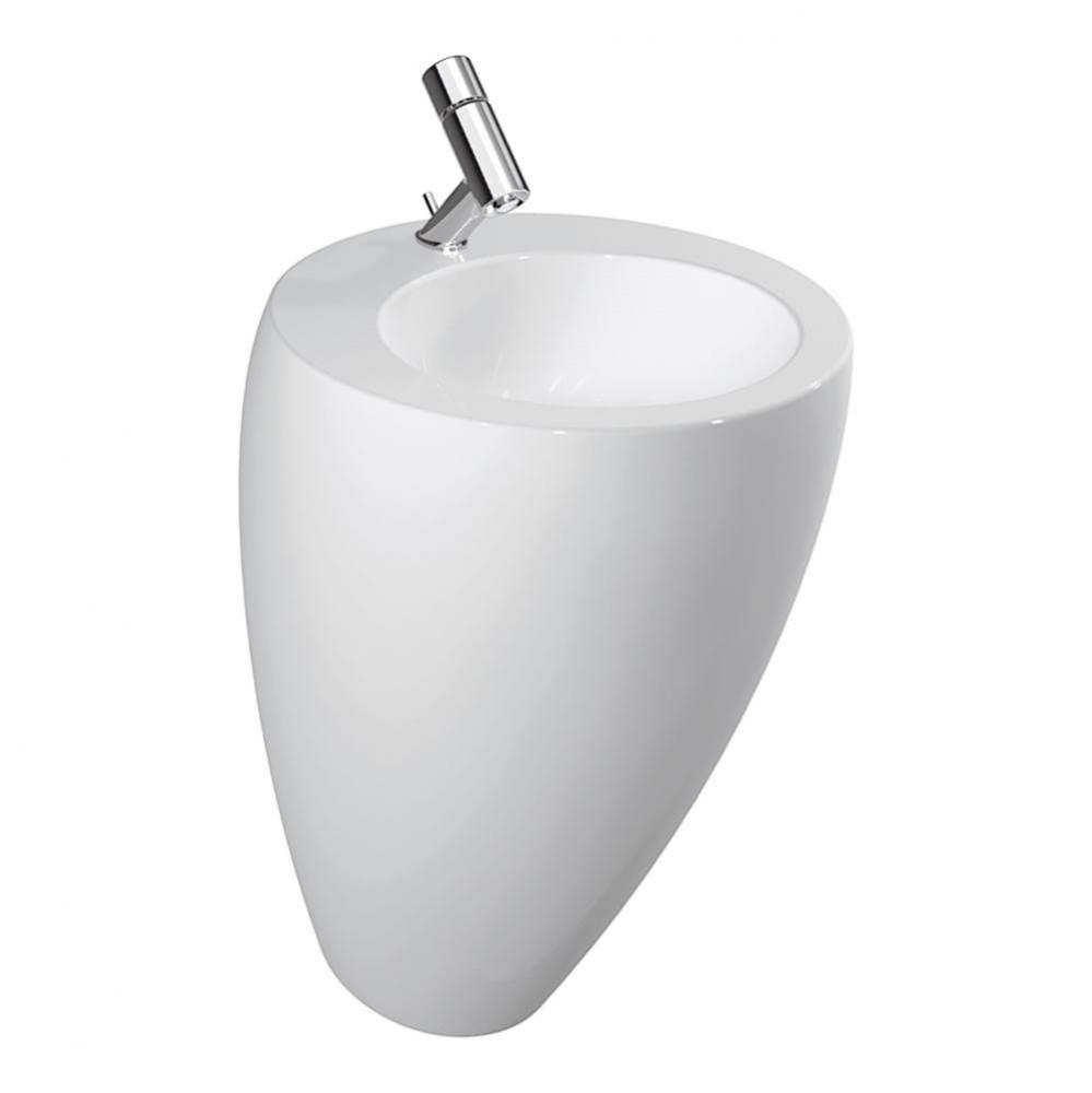 Washbasin With Integrated Pedestal, With Wall Connection, Incl. Ceramic Waste Cover